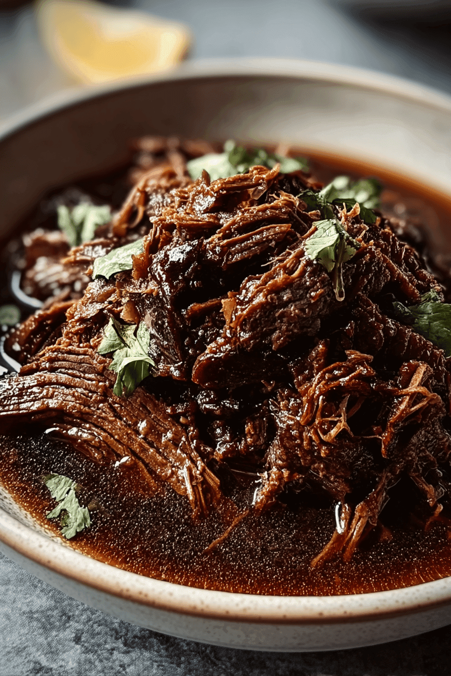 caramelized pulled beef brisket