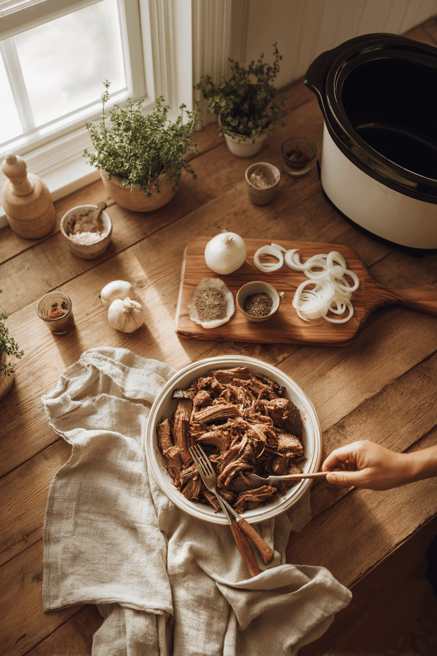 caramelized pulled beef brisket
