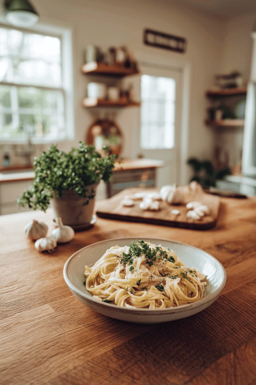 Cheesy Garlic Butter Linguine Pasta