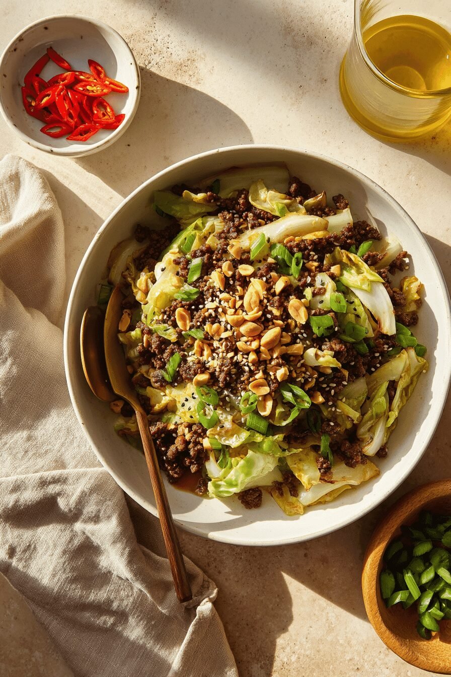 Chinese Ground Beef Cabbage Stir Fry