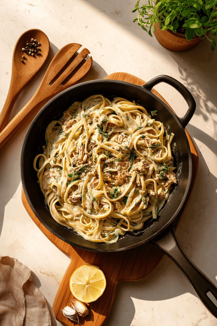 creamy tuna pesto pasta