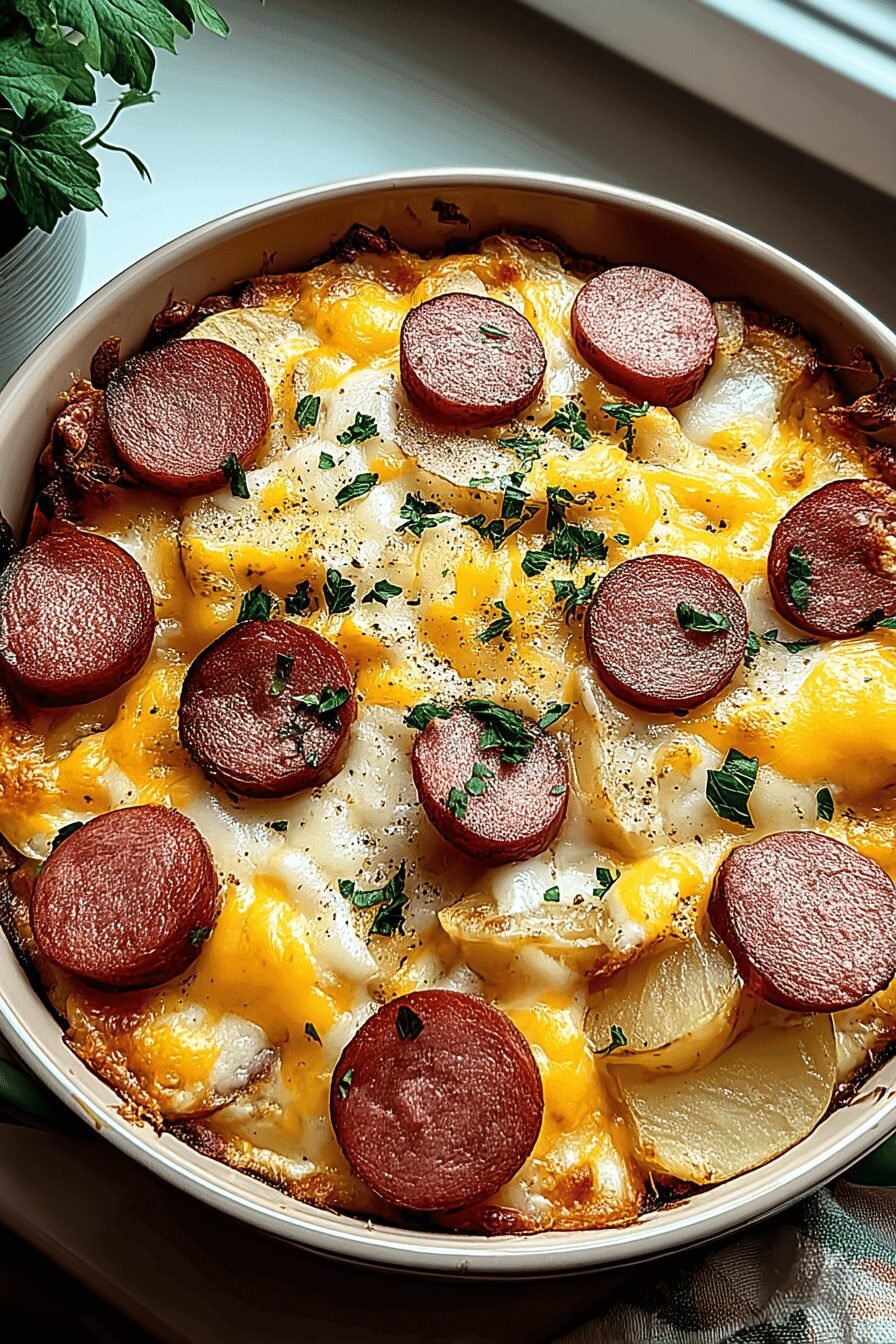 Kielbasa Sausage Cheesy Potato Casserole