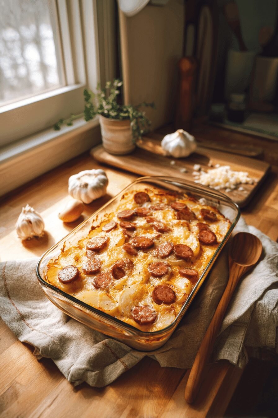 Kielbasa Sausage Cheesy Potato Casserole