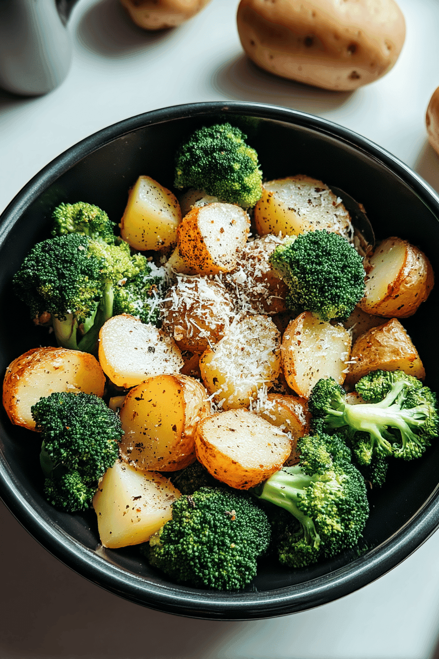 roasted parmesan potatoes and broccoli