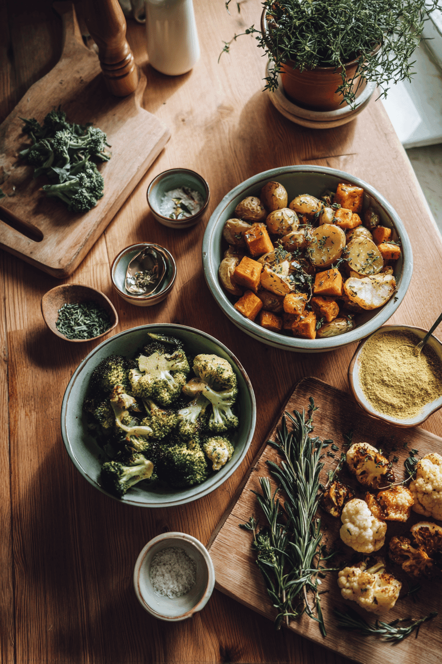 roasted parmesan potatoes and broccoli