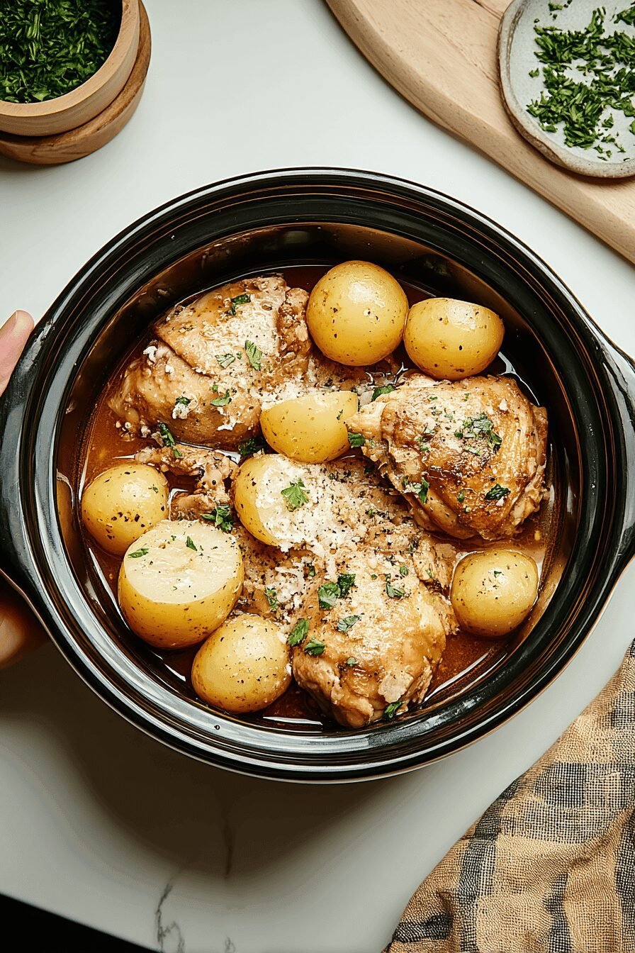 Slow Cooker Parmesan Garlic Chicken And Potatoes