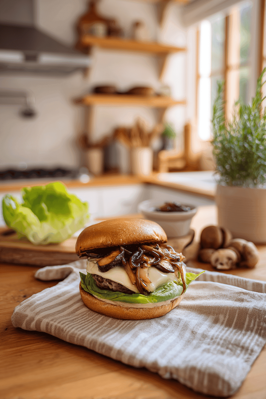 swiss mushroom burger