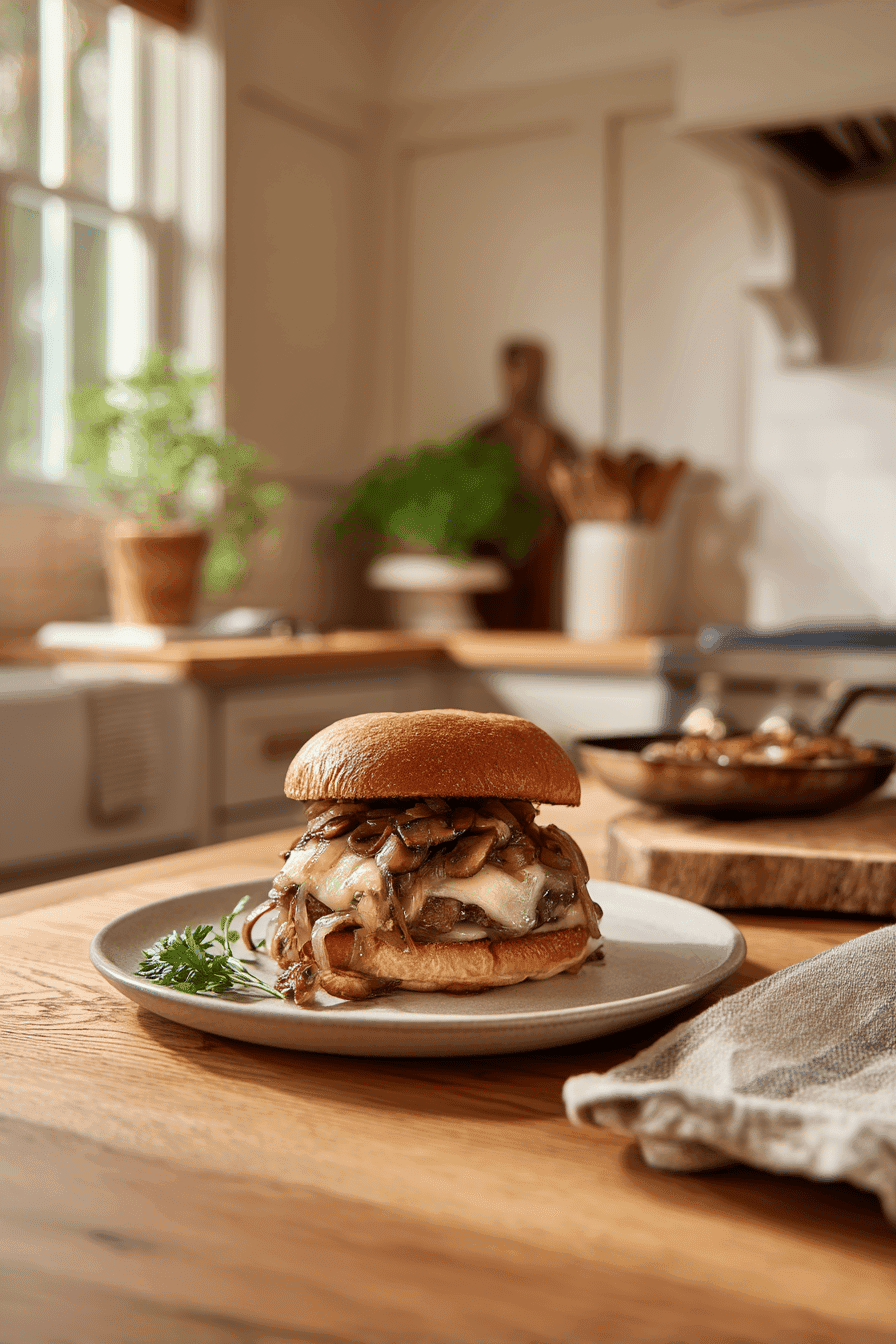 swiss mushroom burger