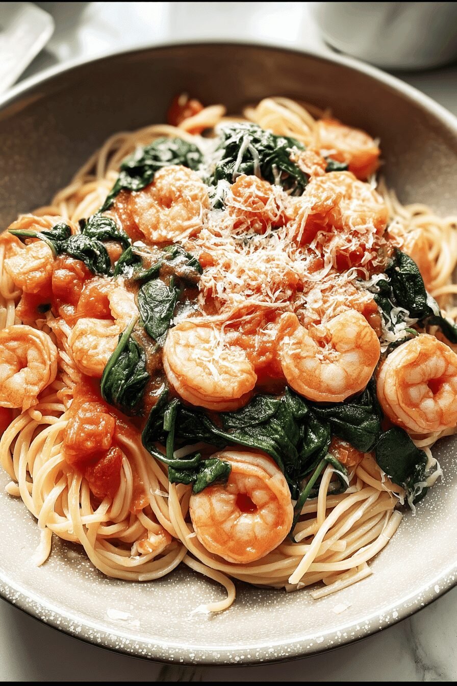 Tomato Spinach Shrimp Pasta