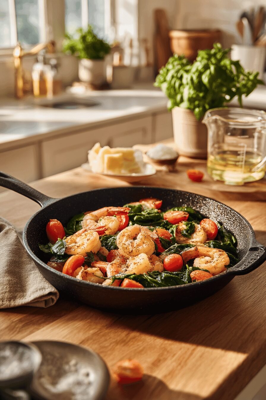 Tomato Spinach Shrimp Pasta
