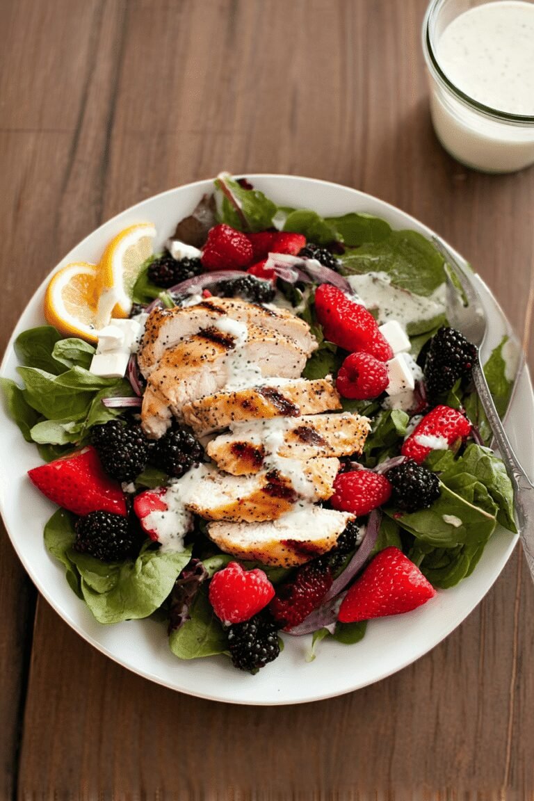 Salad With Berries Grilled Lemon Chicken Feta Homemade Poppy Seed Dressing 65.Png