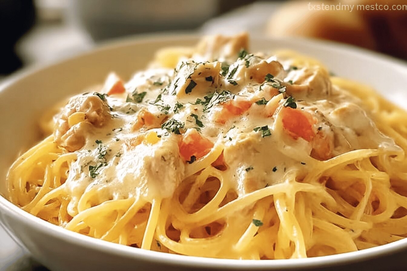 Chicken Spaghetti Recipe With Creamy Sauce And Cheesy Topping 6 Cheesy Chicken Spaghetti