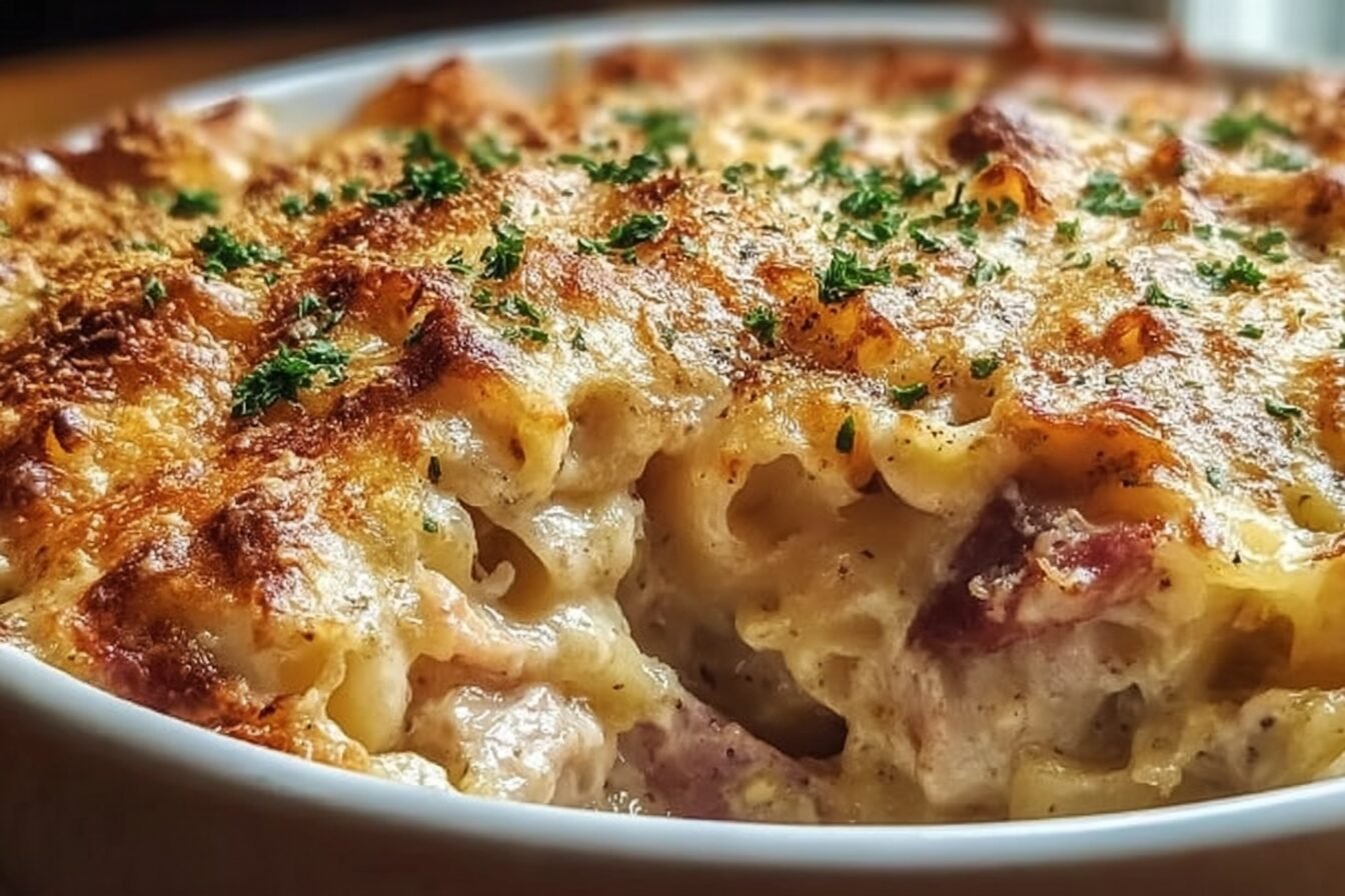 Chicken Cordon Bleu Casserole Recipe With Creamy Sauce And Crispy Topping 6 Chicken Cordon Bleu Casserole