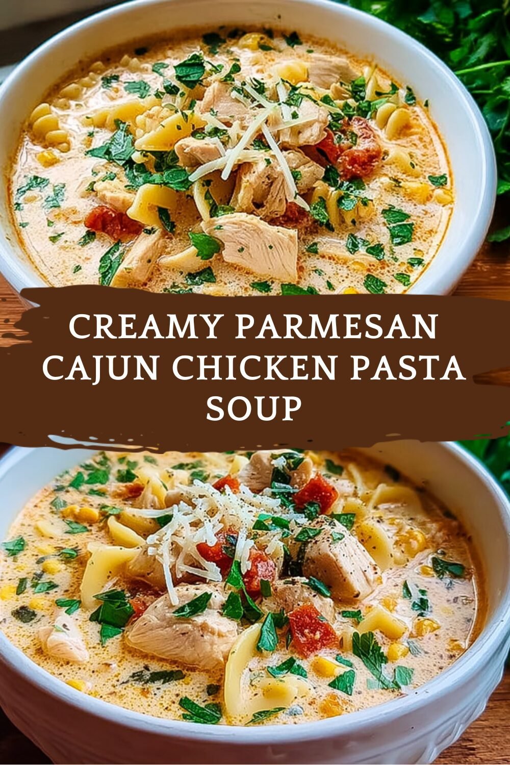 Creamy Parmesan Cajun Chicken Pasta Soup