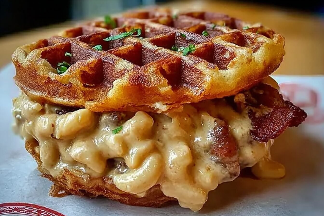 Macaroni Cheese Waffle Burger