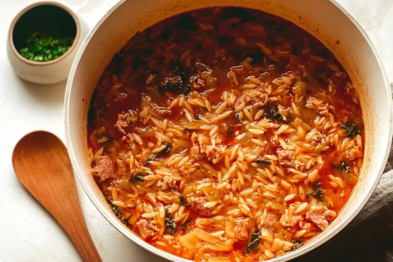 Cabbage Sausage Orzo Soup
