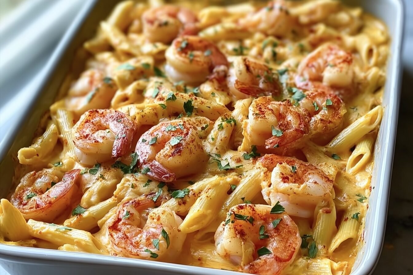 Creamy Cajun Shrimp Pasta Bake