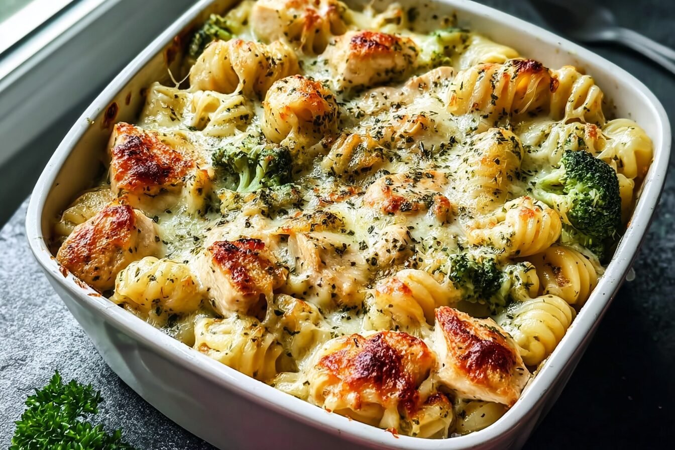 Creamy Pesto Chicken Pasta Bake