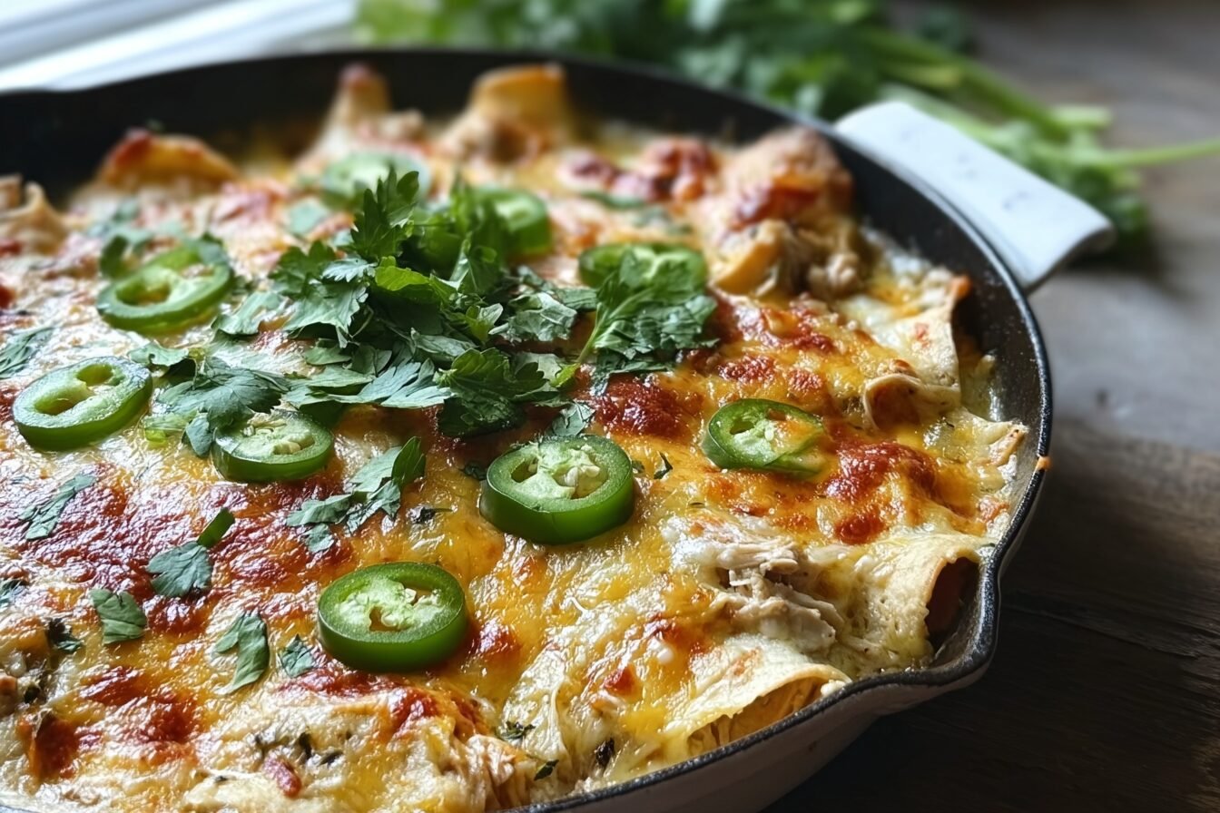 Green Chile Chicken Skillet Enchiladas
