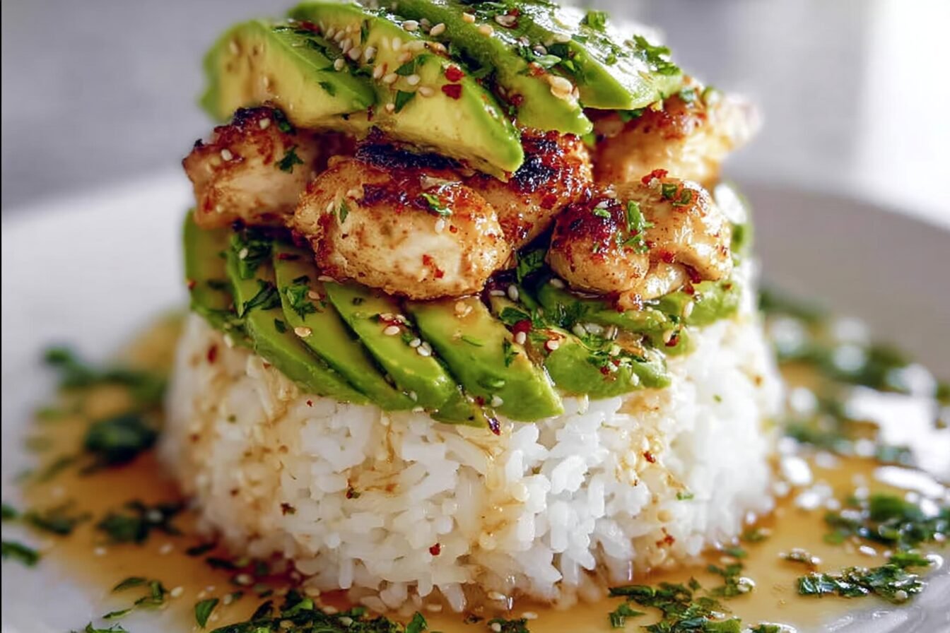 Honey Lime Chicken Avocado Rice Stack