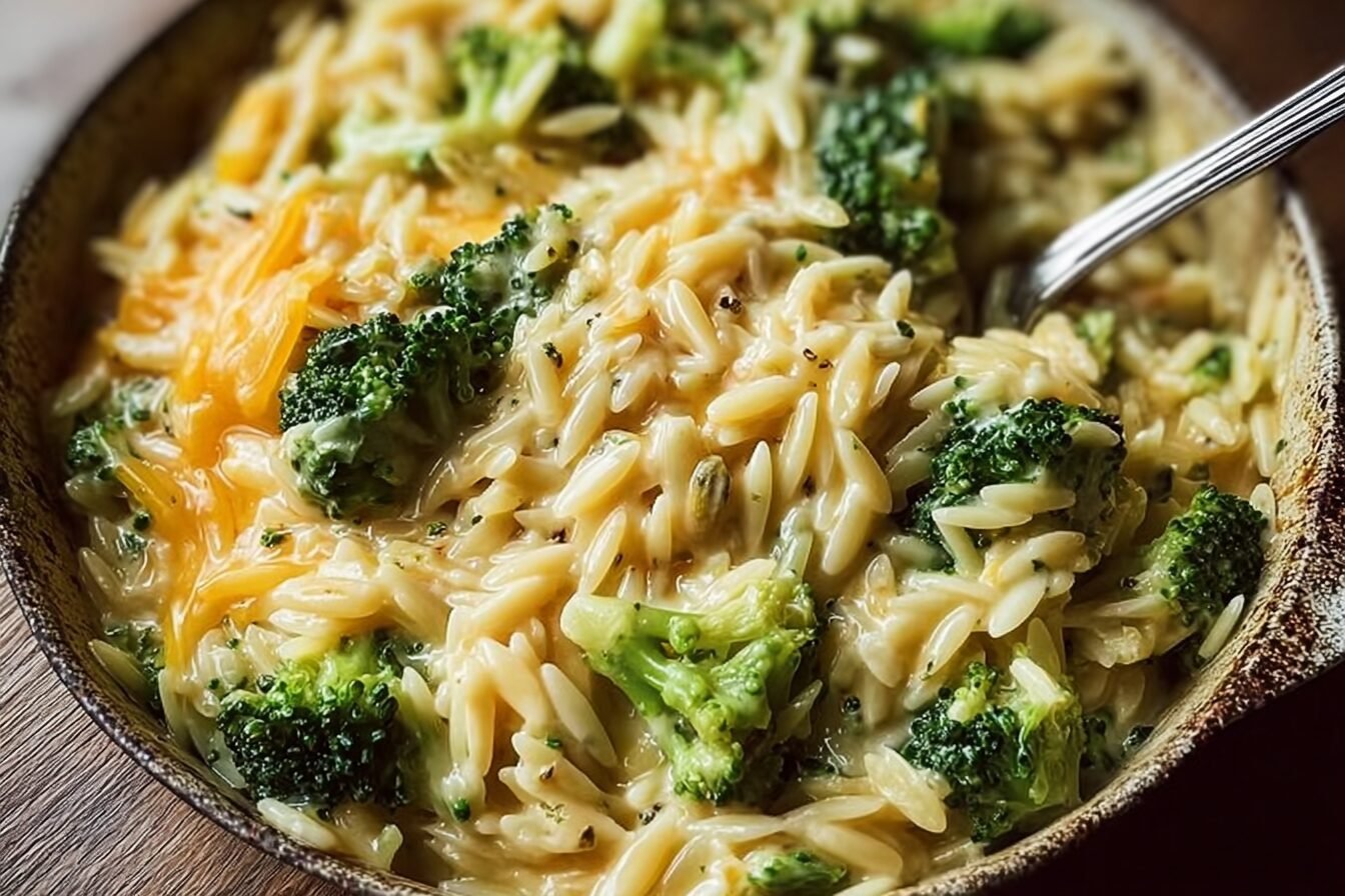 Creamy Broccoli Cheddar Orzo
