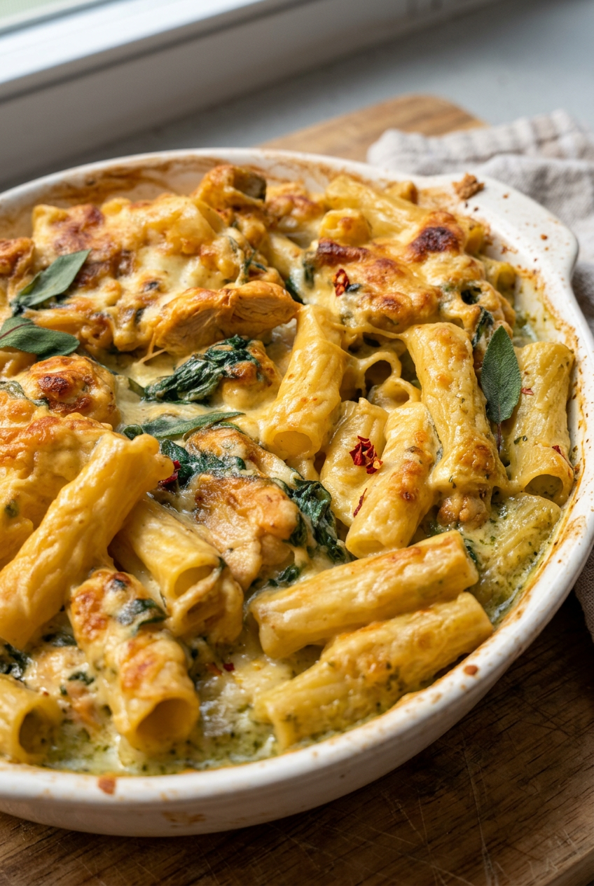 Creamy Pesto Chicken Pasta Bake