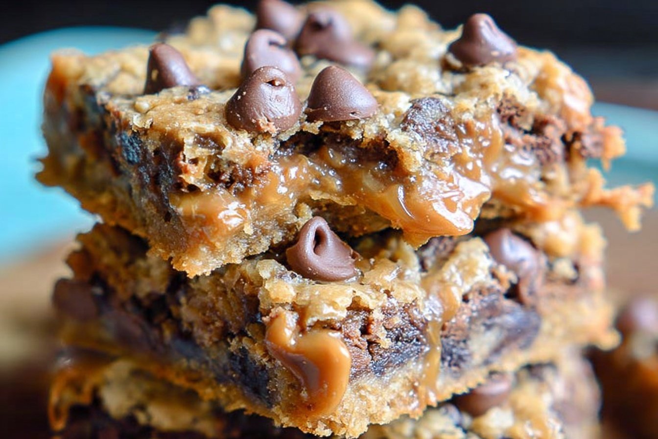Peanut Butter Caramel Toffee Chocolate Chip Cookie Bars