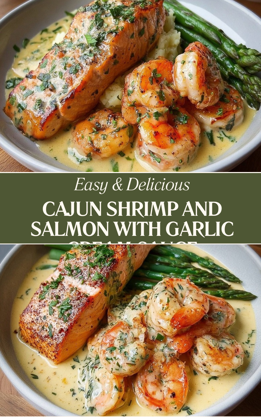 Cajun Shrimp And Salmon With Garlic Cream Sauce