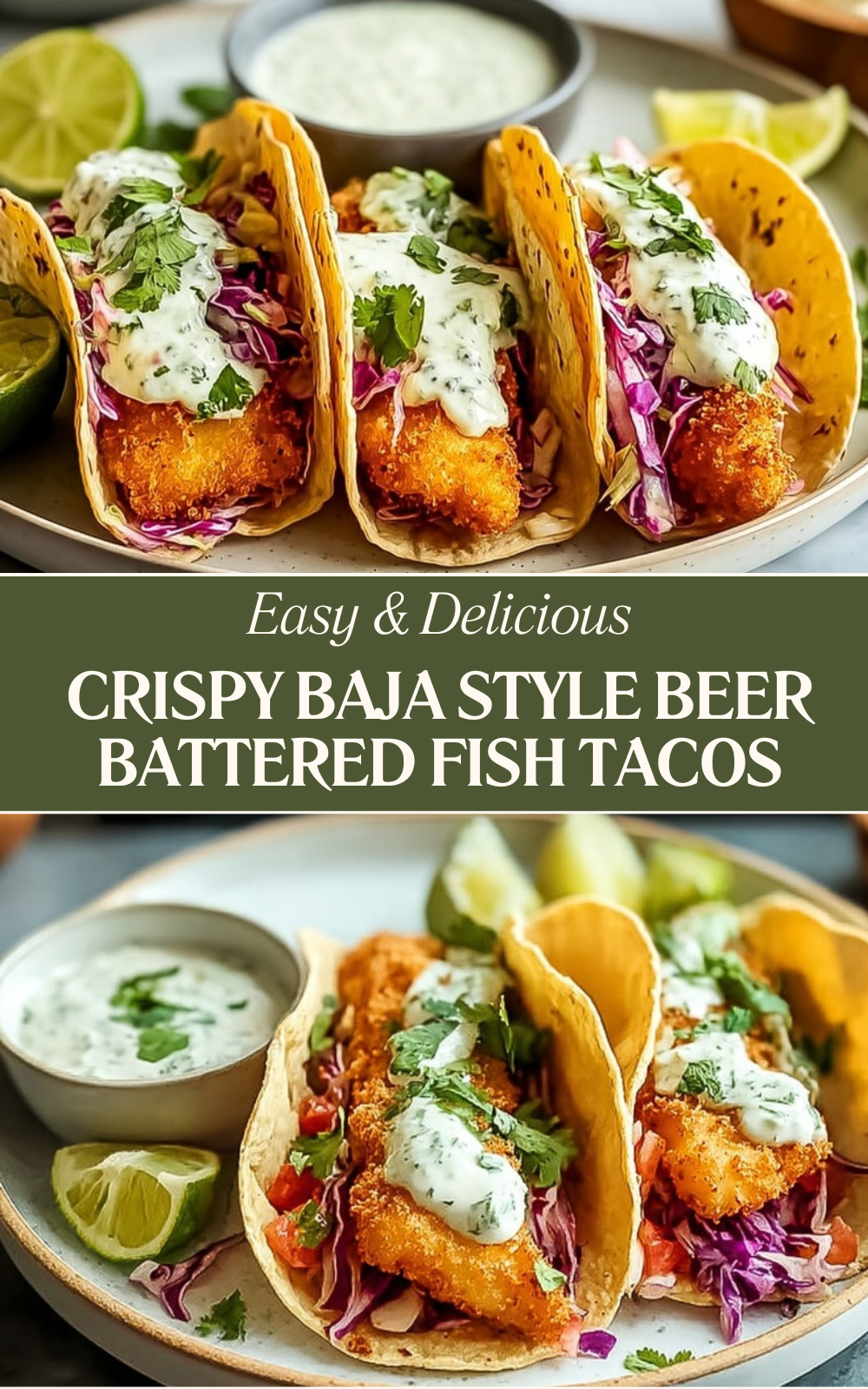 Crispy Baja Style Beer Battered Fish Tacos