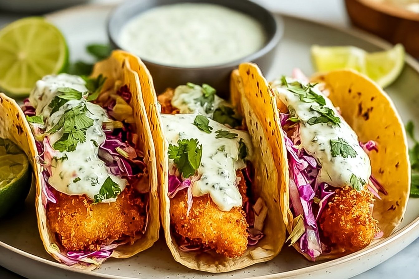 Crispy Baja Style Beer Battered Fish Tacos