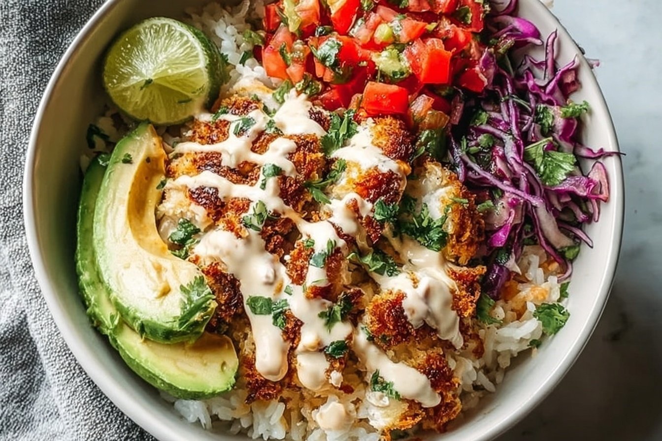 Easy Fish Taco Bowl With Spicy Lime Mayo