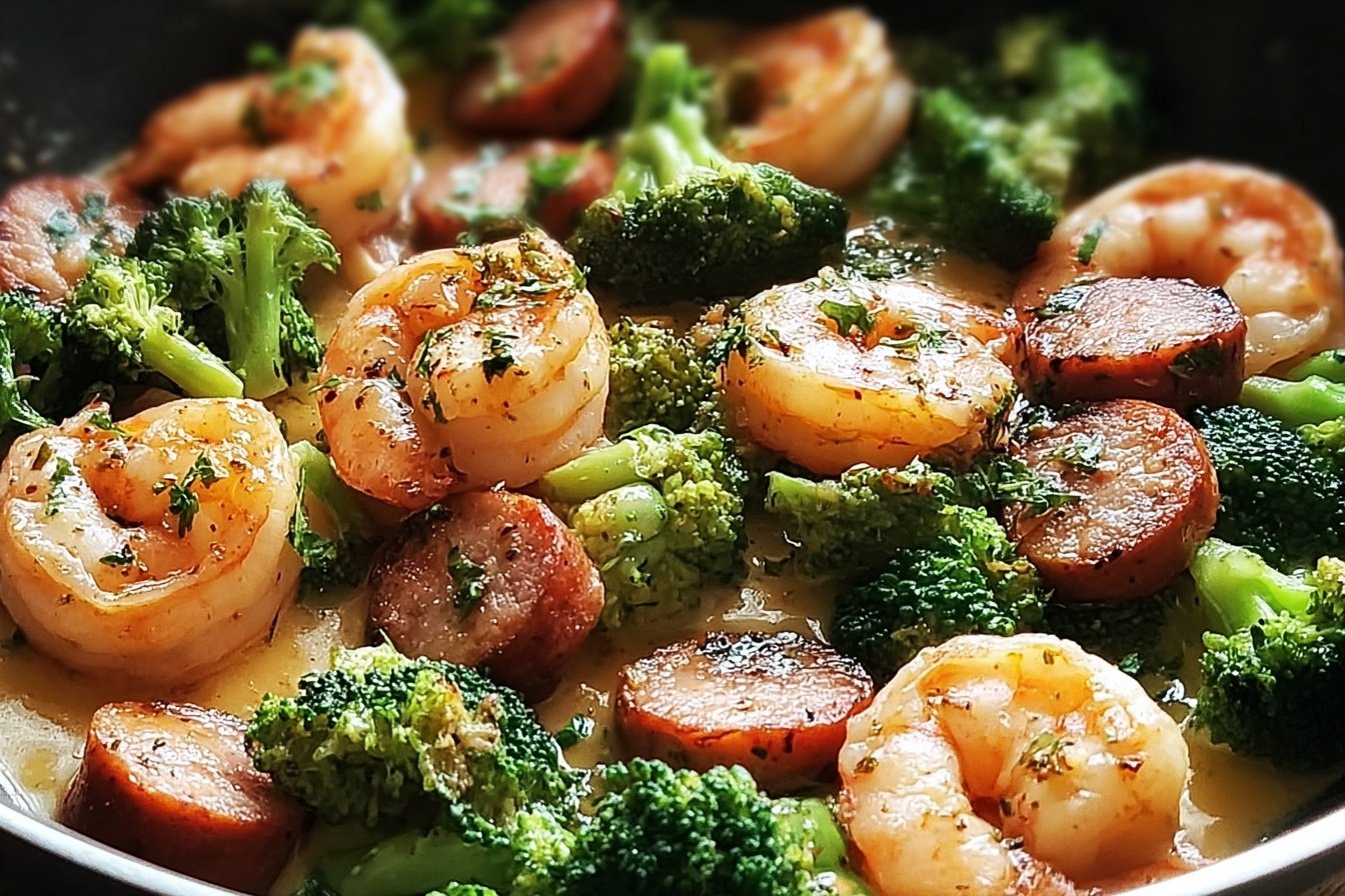 Garlic Butter Shrimp Sausage And Broccoli