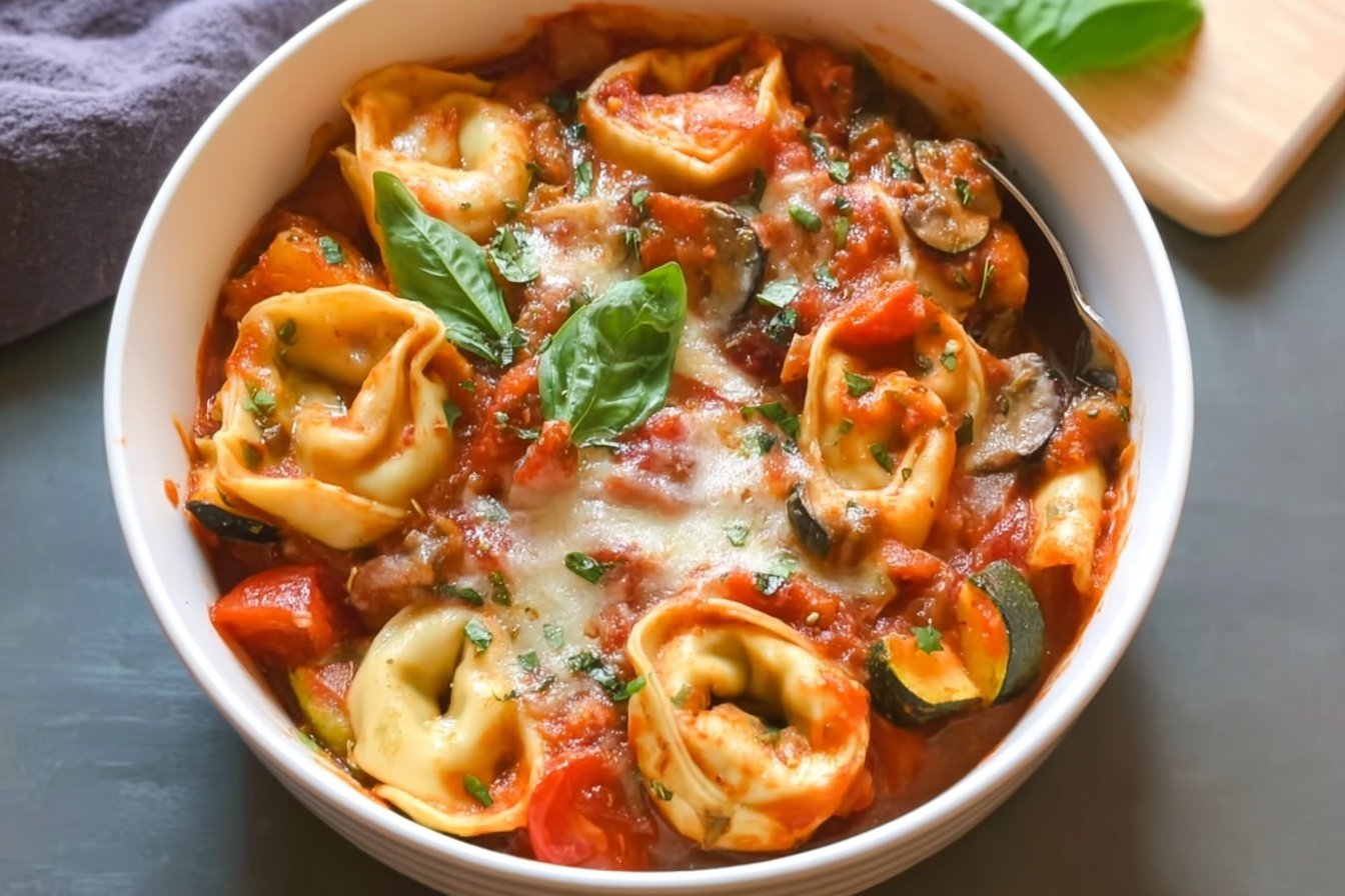 Slow Cooker Veggie Tortellini Bake